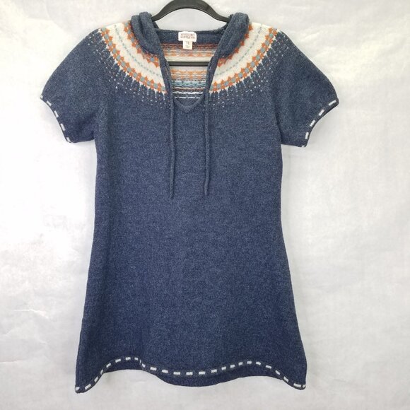 Blue Knit Wool Women's Top with Hood - Picture 1 of 14